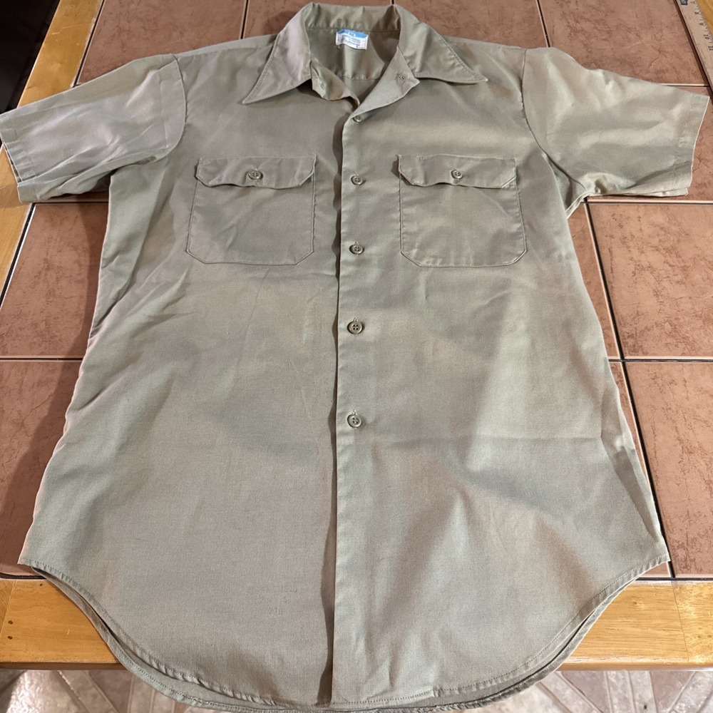 Vintage Big Mac Penn-Prest Shirt Mens Sz Medium Khaki Short Sleeve Work JCPenney